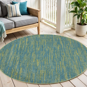 4' Blue And Green Round Indoor Outdoor Area Rug