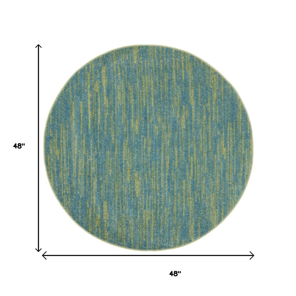 4' Blue And Green Round Indoor Outdoor Area Rug