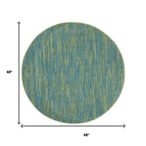 4' Blue And Green Round Indoor Outdoor Area Rug
