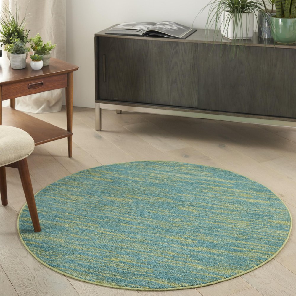 4' Blue And Green Round Indoor Outdoor Area Rug