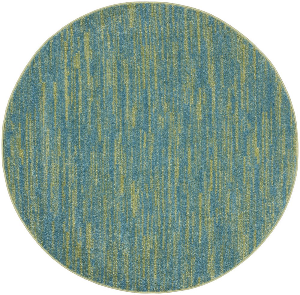 4' Blue And Green Round Indoor Outdoor Area Rug