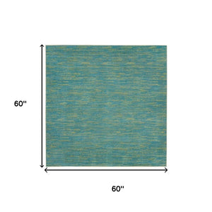5' X 5' Blue And Green Square Indoor Outdoor Area Rug