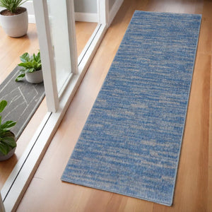 4' Runner Blue And Gray Indoor Outdoor Runner Rug