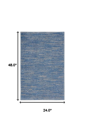 4' Runner Blue And Gray Indoor Outdoor Runner Rug