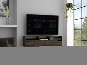 54" Dark Brown Walnut Enclosed and Open Storage TV Stand