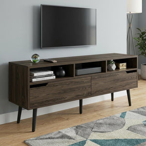 54" Dark Brown Walnut Enclosed and Open Storage TV Stand