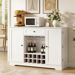 47.2 Inch Sideboard Cabinet with Door Shelves and 10-Bottle Wine Rack-White