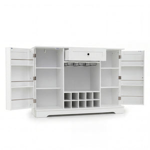 47.2 Inch Sideboard Cabinet with Door Shelves and 10-Bottle Wine Rack-White