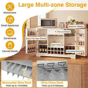 47.2 Inch Sideboard Cabinet with Door Shelves and 10-Bottle Wine Rack-White
