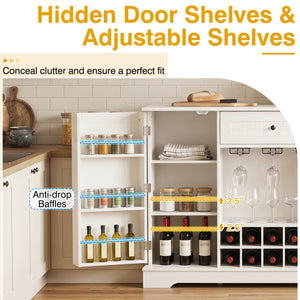 47.2 Inch Sideboard Cabinet with Door Shelves and 10-Bottle Wine Rack-White