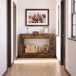 47" 2-Tier Farmhouse Console Table with Open Storage Shelf for Living Room-Rustic Brown
