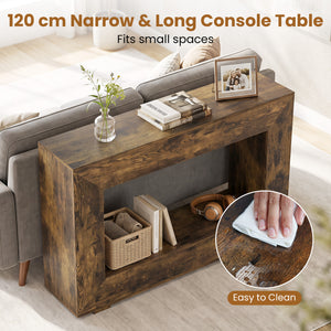 47" 2-Tier Farmhouse Console Table with Open Storage Shelf for Living Room-Rustic Brown