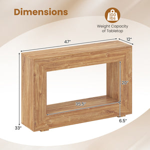 47" 2-Tier Farmhouse Console Table with Open Storage Shelf for Living Room-Natural