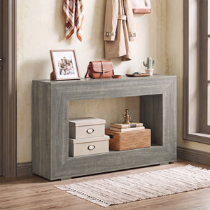 47" 2-Tier Farmhouse Console Table with Open Storage Shelf for Living Room-Oak