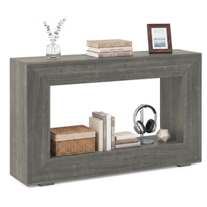 47" 2-Tier Farmhouse Console Table with Open Storage Shelf for Living Room-Oak