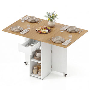 47.5 Inch Farmhouse Extendable Wooden Dinner Table with Lockable Wheels-White