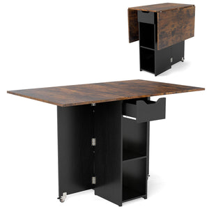 47.5 Inch Farmhouse Extendable Wooden Dinner Table with Lockable Wheels-Rustic Brown