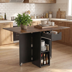 47.5 Inch Farmhouse Extendable Wooden Dinner Table with Lockable Wheels-Rustic Brown