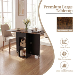 47.5 Inch Farmhouse Extendable Wooden Dinner Table with Lockable Wheels-Rustic Brown