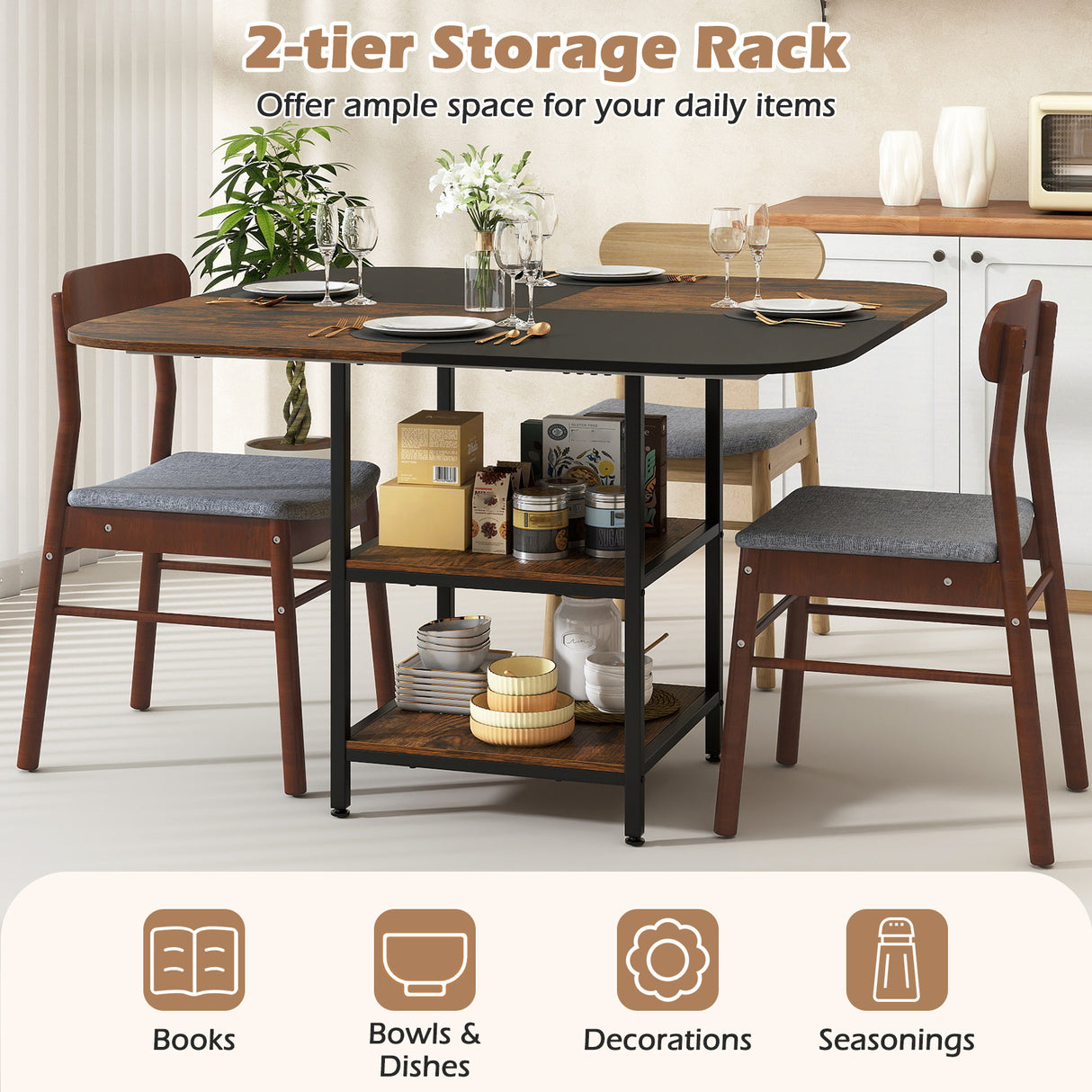 47.5 inch Modern Dining Table  Square Kitchen Table with Mix-colored Tabletop-Rustic Brown
