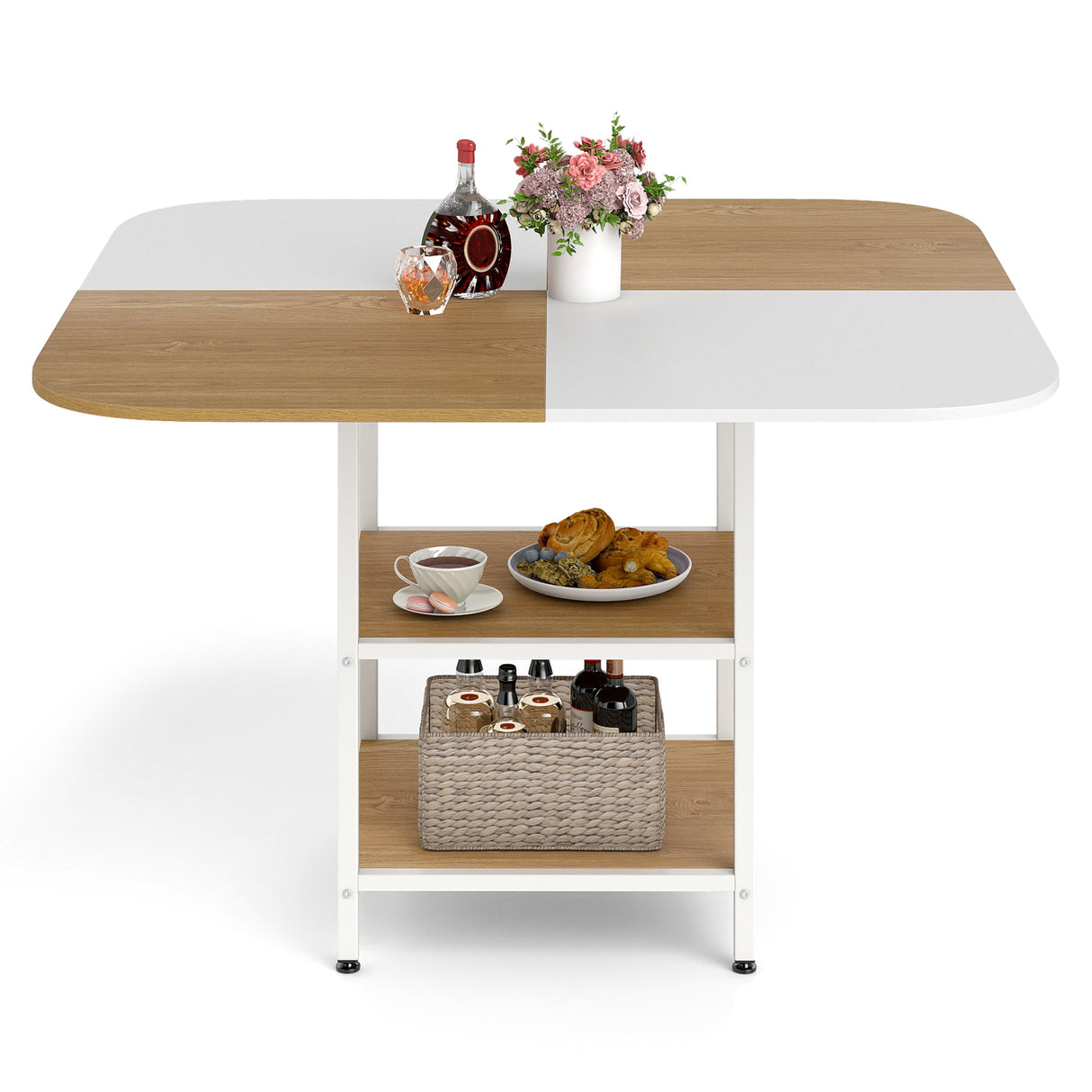 47.5 inch Modern Dining Table  Square Kitchen Table with Mix-colored Tabletop-Natural