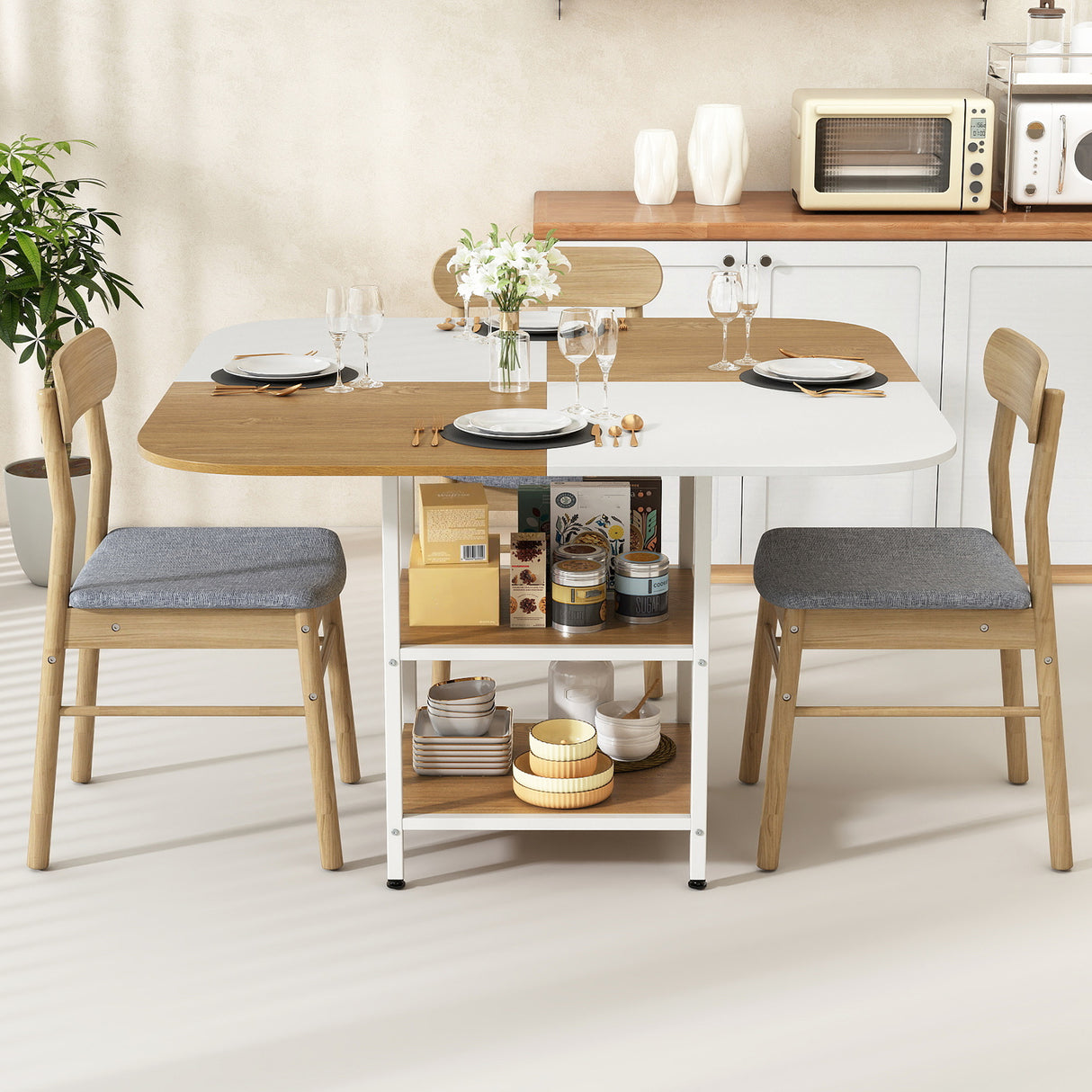 47.5 inch Modern Dining Table  Square Kitchen Table with Mix-colored Tabletop-Natural