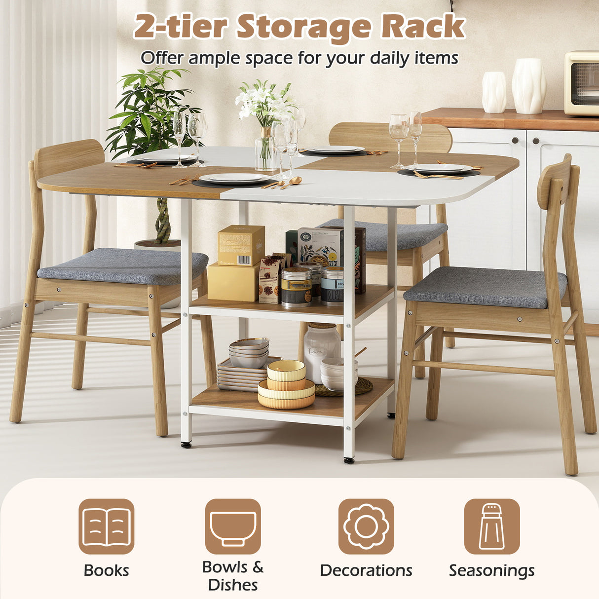 47.5 inch Modern Dining Table  Square Kitchen Table with Mix-colored Tabletop-Natural