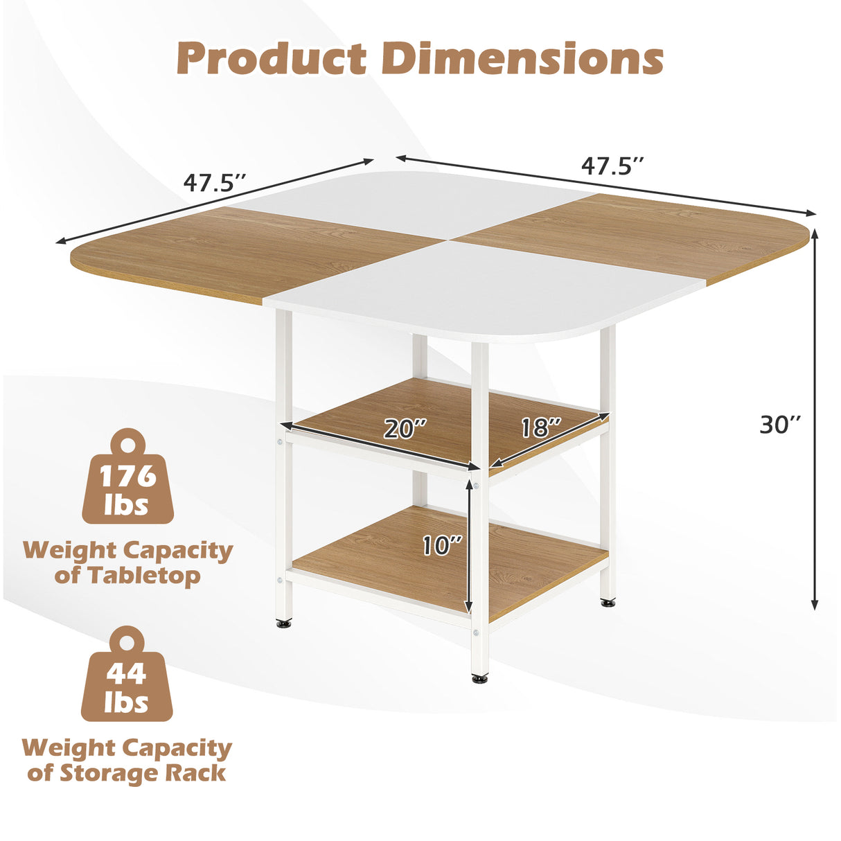 47.5 inch Modern Dining Table  Square Kitchen Table with Mix-colored Tabletop-Natural