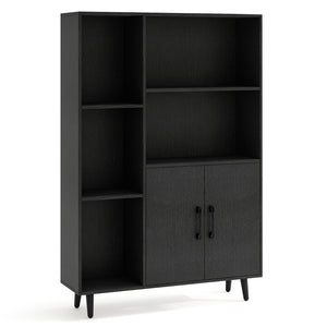 4 Inch Floor Bookshelf with 5 Open Compartments and Storage Cabinet-Black