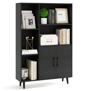 4 Inch Floor Bookshelf with 5 Open Compartments and Storage Cabinet-Black
