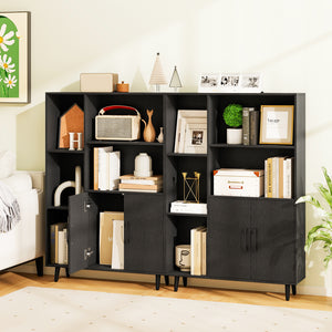 4 Inch Floor Bookshelf with 5 Open Compartments and Storage Cabinet-Black