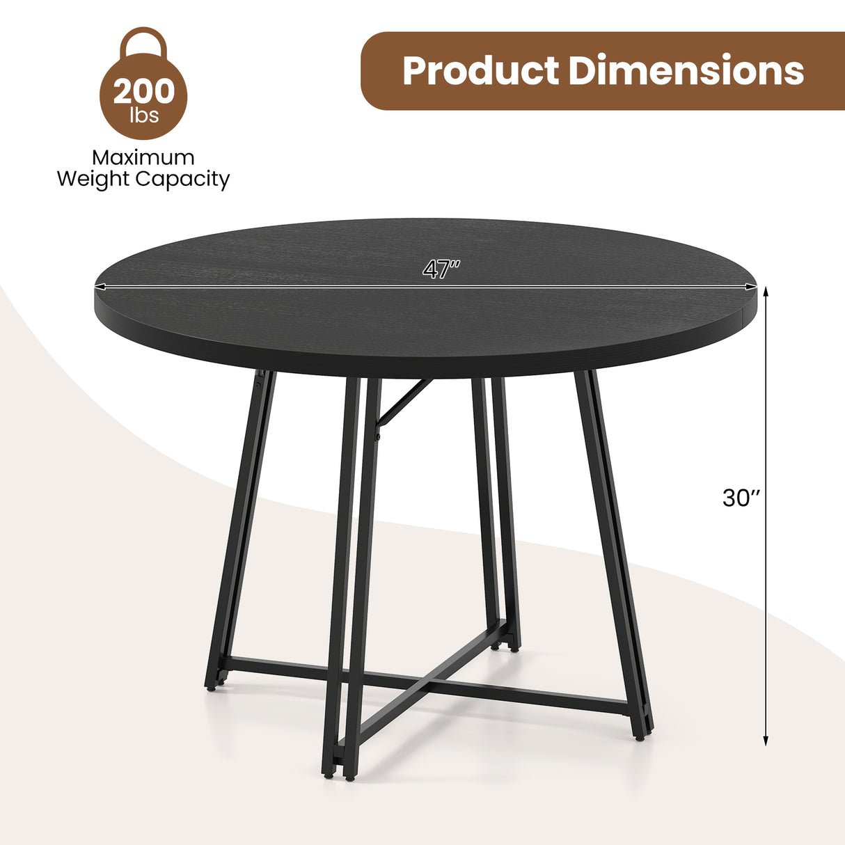 47 Inch Dining Table for 4-6 People Round Kitchen Table with Cross Base-Black
