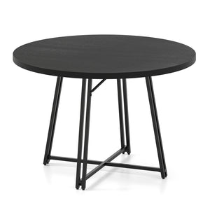 47 Inch Dining Table for 4-6 People Round Kitchen Table with Cross Base-Black