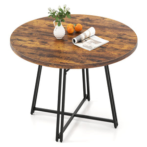 47 Inch Dining Table for 4-6 People Round Kitchen Table with Cross Base-Rustic Brown