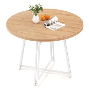 47 Inch Dining Table for 4-6 People Round Kitchen Table with Cross Base-Natural