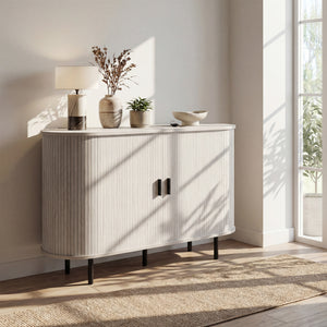 47 Inch Fluted Sideboard Buffet Cabinet with Tambour Sliding Doors and Metal Legs-Grey