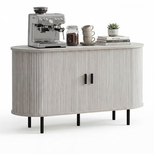 47 Inch Fluted Sideboard Buffet Cabinet with Tambour Sliding Doors and Metal Legs-Grey