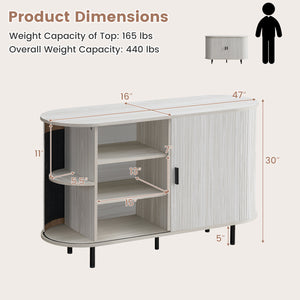 47 Inch Fluted Sideboard Buffet Cabinet with Tambour Sliding Doors and Metal Legs-Grey