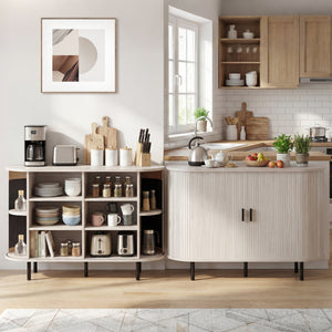 47 Inch Fluted Sideboard Buffet Cabinet with Tambour Sliding Doors and Metal Legs-Grey