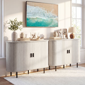 47 Inch Fluted Sideboard Buffet Cabinet with Tambour Sliding Doors and Metal Legs-Grey