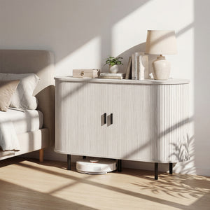 47 Inch Fluted Sideboard Buffet Cabinet with Tambour Sliding Doors and Metal Legs-Grey