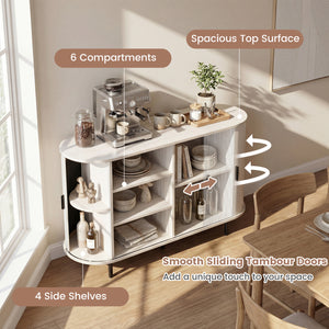 47 Inch Fluted Sideboard Buffet Cabinet with Tambour Sliding Doors and Metal Legs-Grey