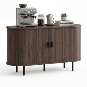 47 Inch Fluted Sideboard Buffet Cabinet with Tambour Sliding Doors and Metal Legs-Walnut