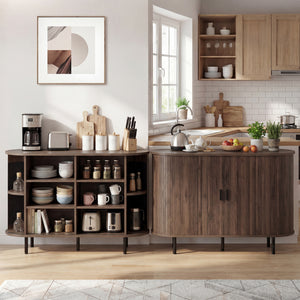 47 Inch Fluted Sideboard Buffet Cabinet with Tambour Sliding Doors and Metal Legs-Walnut