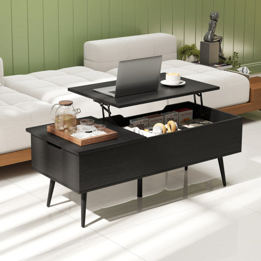 47 Inch Lift Top Coffee Table with 2 Hidden Compartments-Black