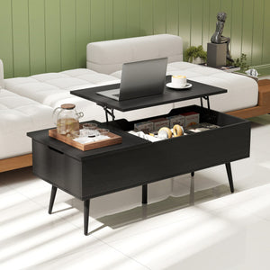 47 Inch Lift Top Coffee Table with 2 Hidden Compartments-Black