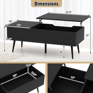47 Inch Lift Top Coffee Table with 2 Hidden Compartments-Black