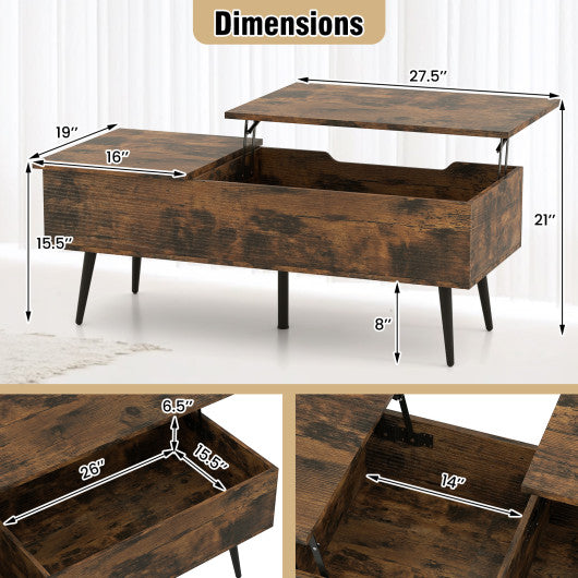 47 Inch Lift Top Coffee Table with 2 Hidden Compartments-Coffee