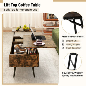 47 Inch Lift Top Coffee Table with 2 Hidden Compartments-Coffee