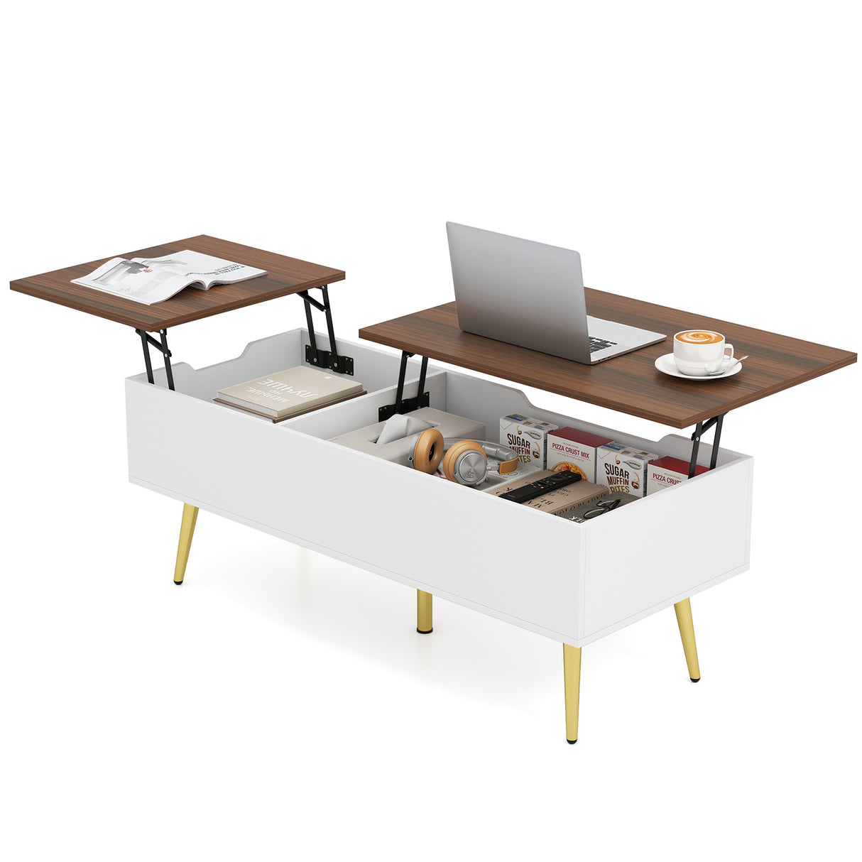 47 Inch Lift Top Coffee Table with 2 Hidden Compartments-Walnut